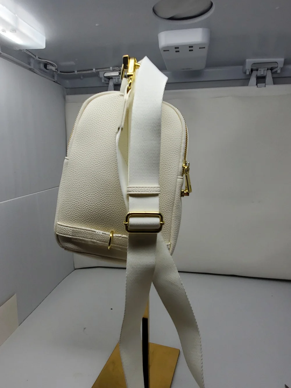 Pebbled White Leather Mini Backpack with Gold Hardware